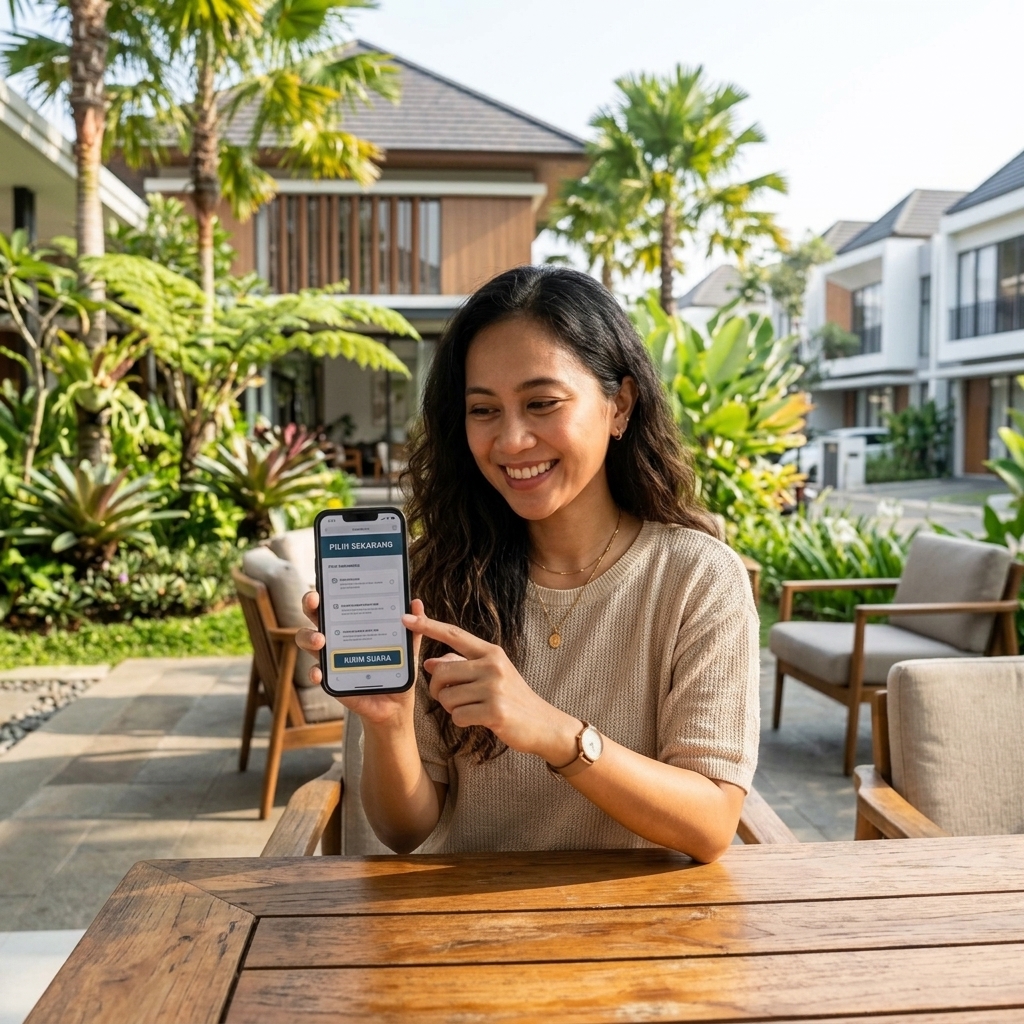 Warga cluster melakukan voting digital lewat smartphone